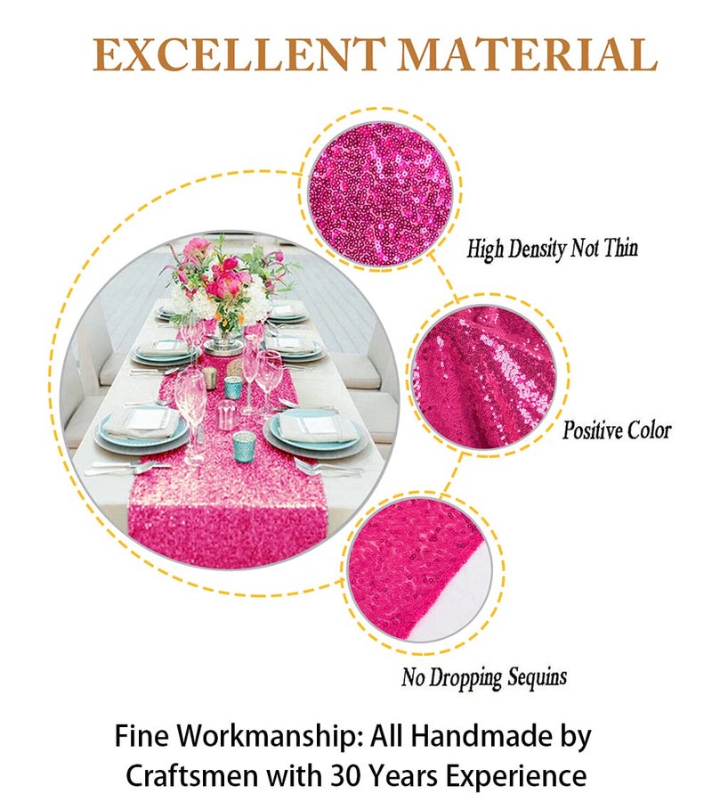 ShiDianYi Fuchsia Party Decorations Pack of 5 12x72-Inch Sequin Table Runners Hot Pink Christmas Decorations for Home -0103E - Image 3